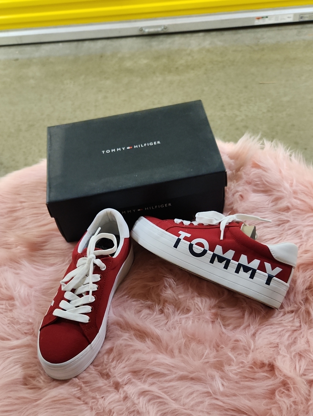 Tommy Hilfiger Red and White 'TOMMY' Platform Sneakers
